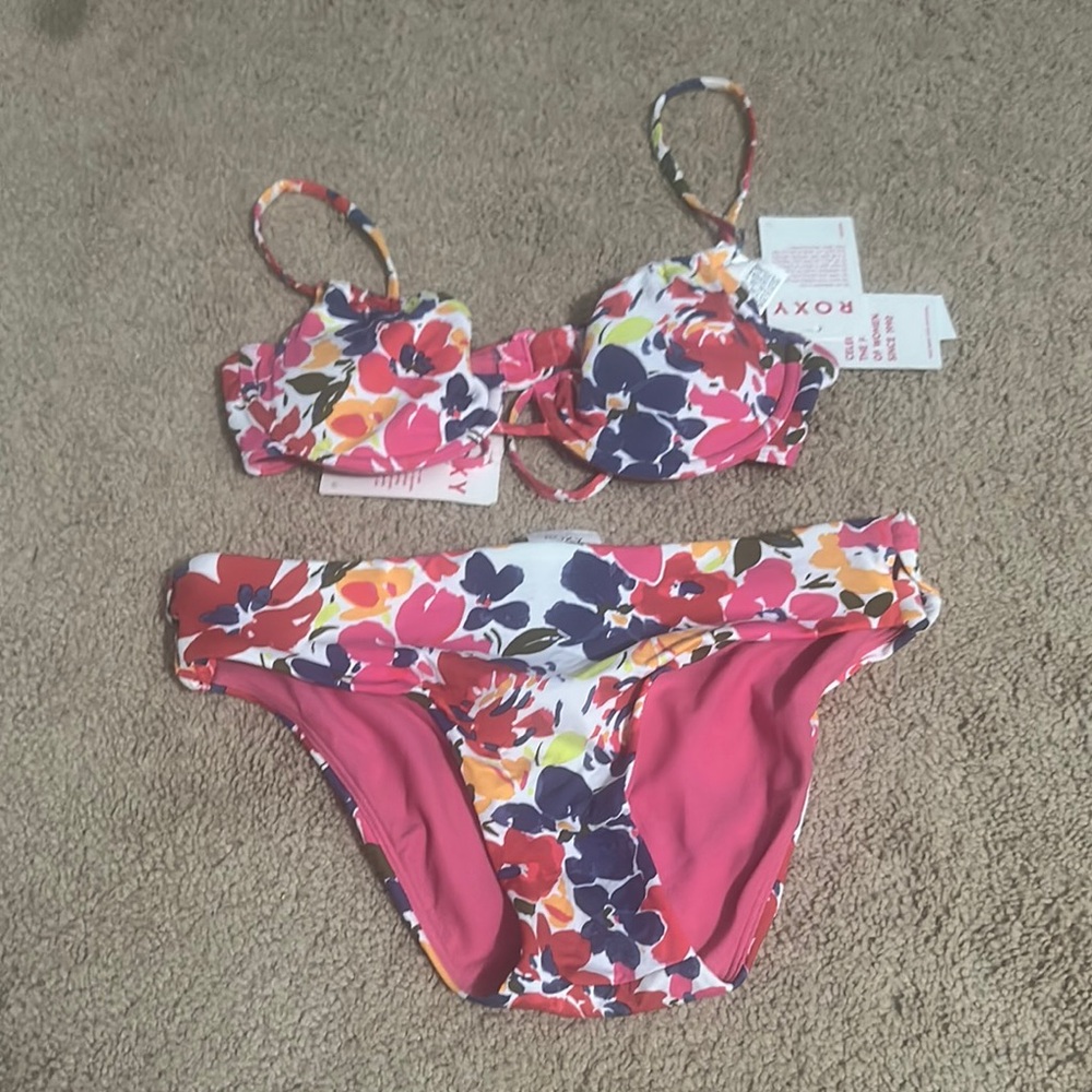 Roxy Kids Floral Bikini - Pink and Blue